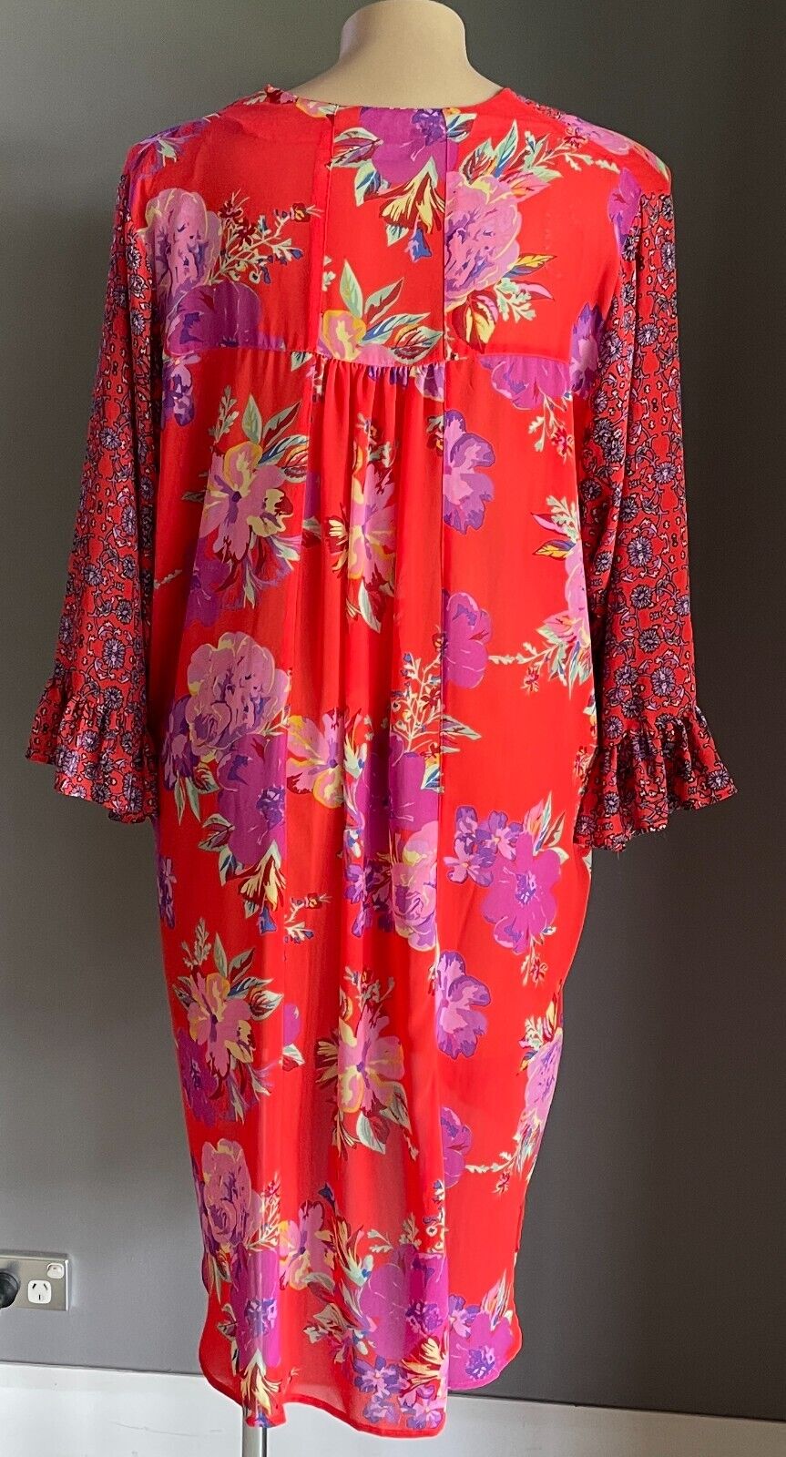 SARA Hi Low Top Bright Orange Floral Print 3/4 Ruffle Sleeve Blouse Plus Size 24