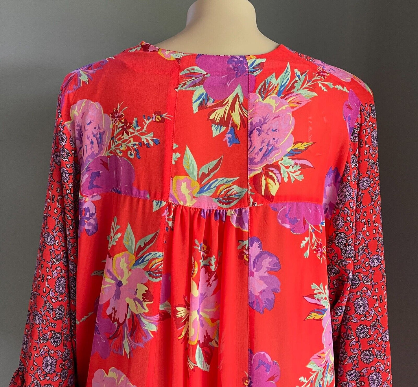 SARA Hi Low Top Bright Orange Floral Print 3/4 Ruffle Sleeve Blouse Plus Size 24
