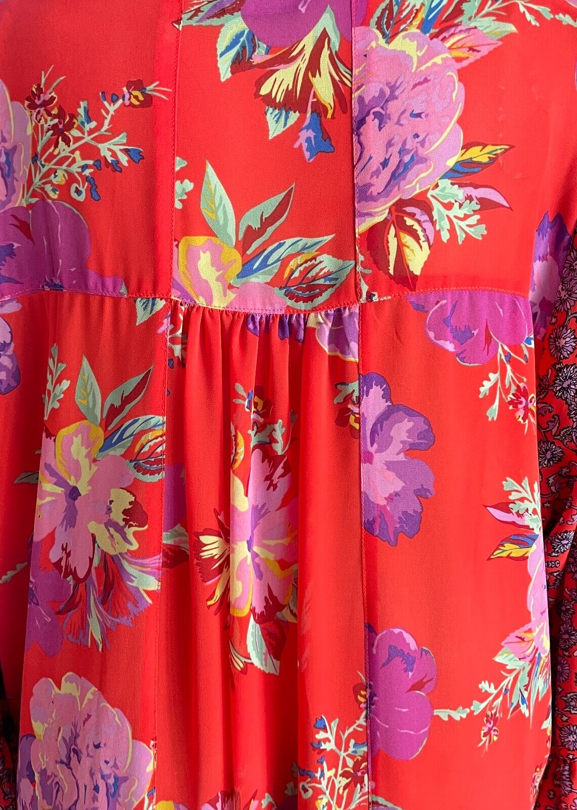SARA Hi Low Top Bright Orange Floral Print 3/4 Ruffle Sleeve Blouse Plus Size 24