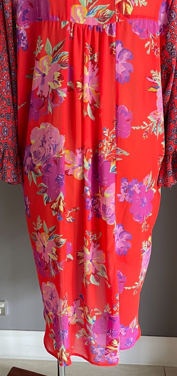 SARA Hi Low Top Bright Orange Floral Print 3/4 Ruffle Sleeve Blouse Plus Size 24