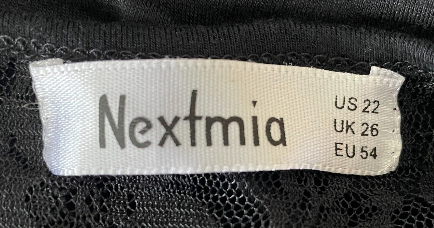 NEXTMIA Top Black Criss Cross Chest Long Sleeve Plus Size 26 Stretch Lace Trim