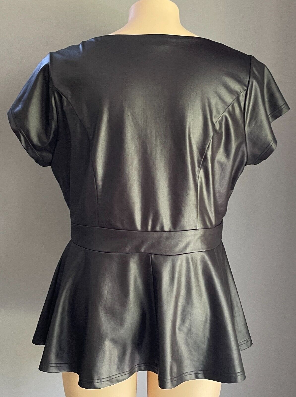 CITY CHIC Black Wet Look Cap Sleeve Stretch Peplum Top Plus Size L