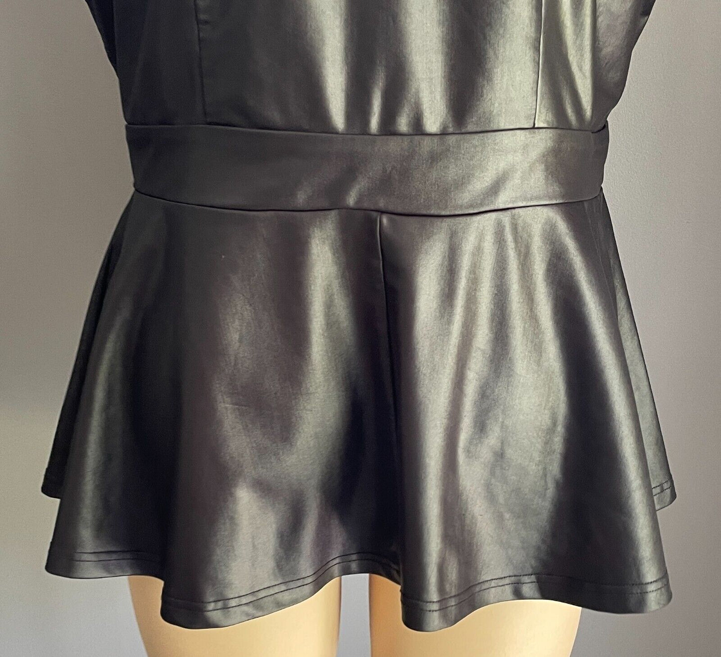 CITY CHIC Black Wet Look Cap Sleeve Stretch Peplum Top Plus Size L