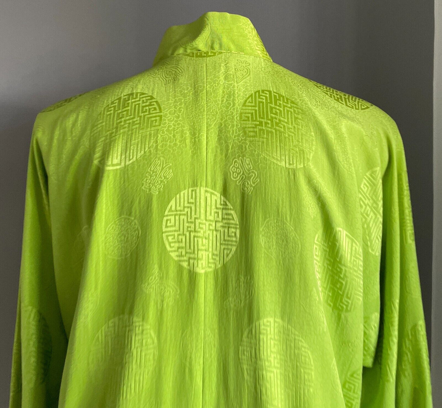 SHANGHAI TANG Lime Green Silk Cheongsam Tang Jacket Print Long Sleeve Size XL 24