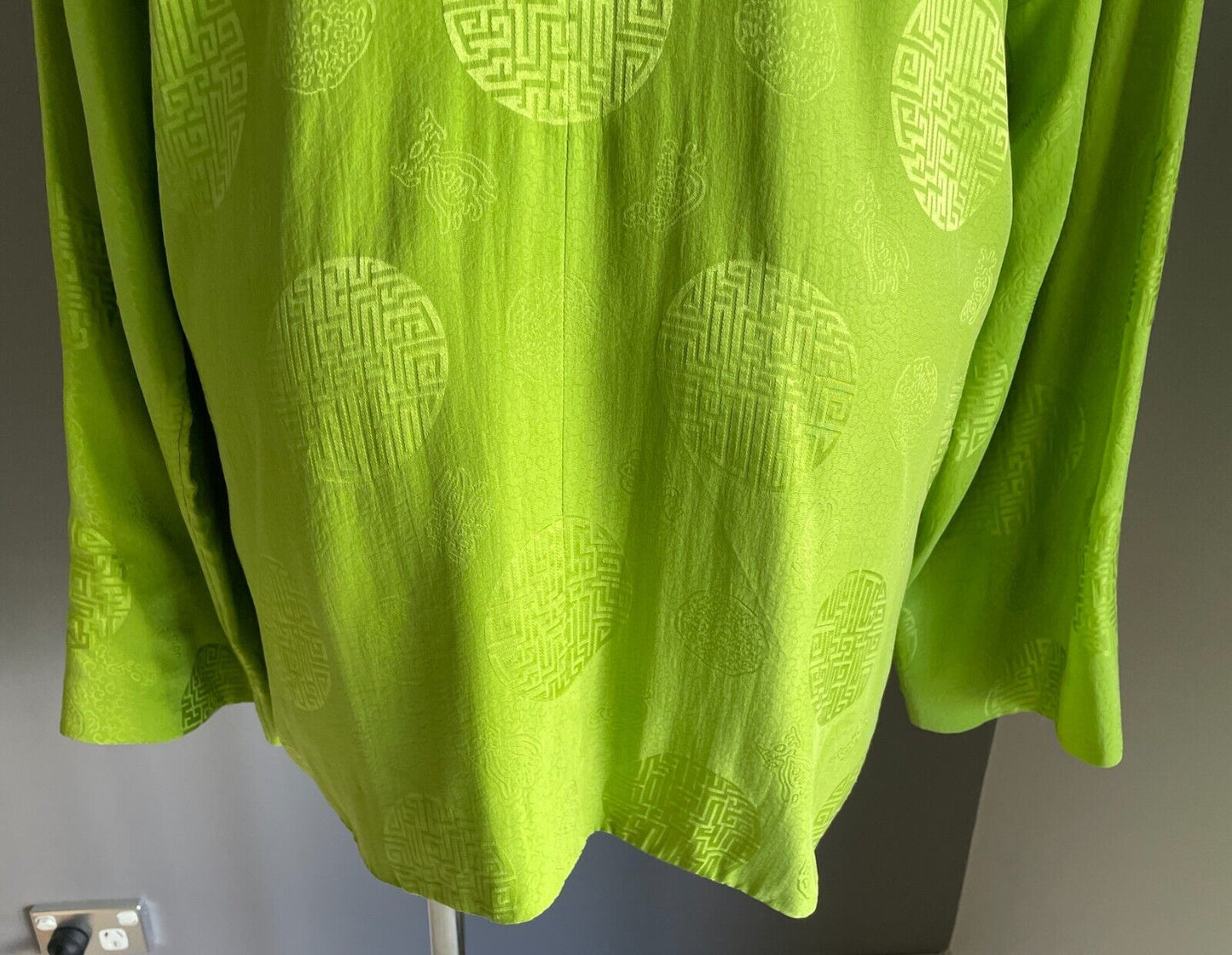SHANGHAI TANG Lime Green Silk Cheongsam Tang Jacket Print Long Sleeve Size XL 24