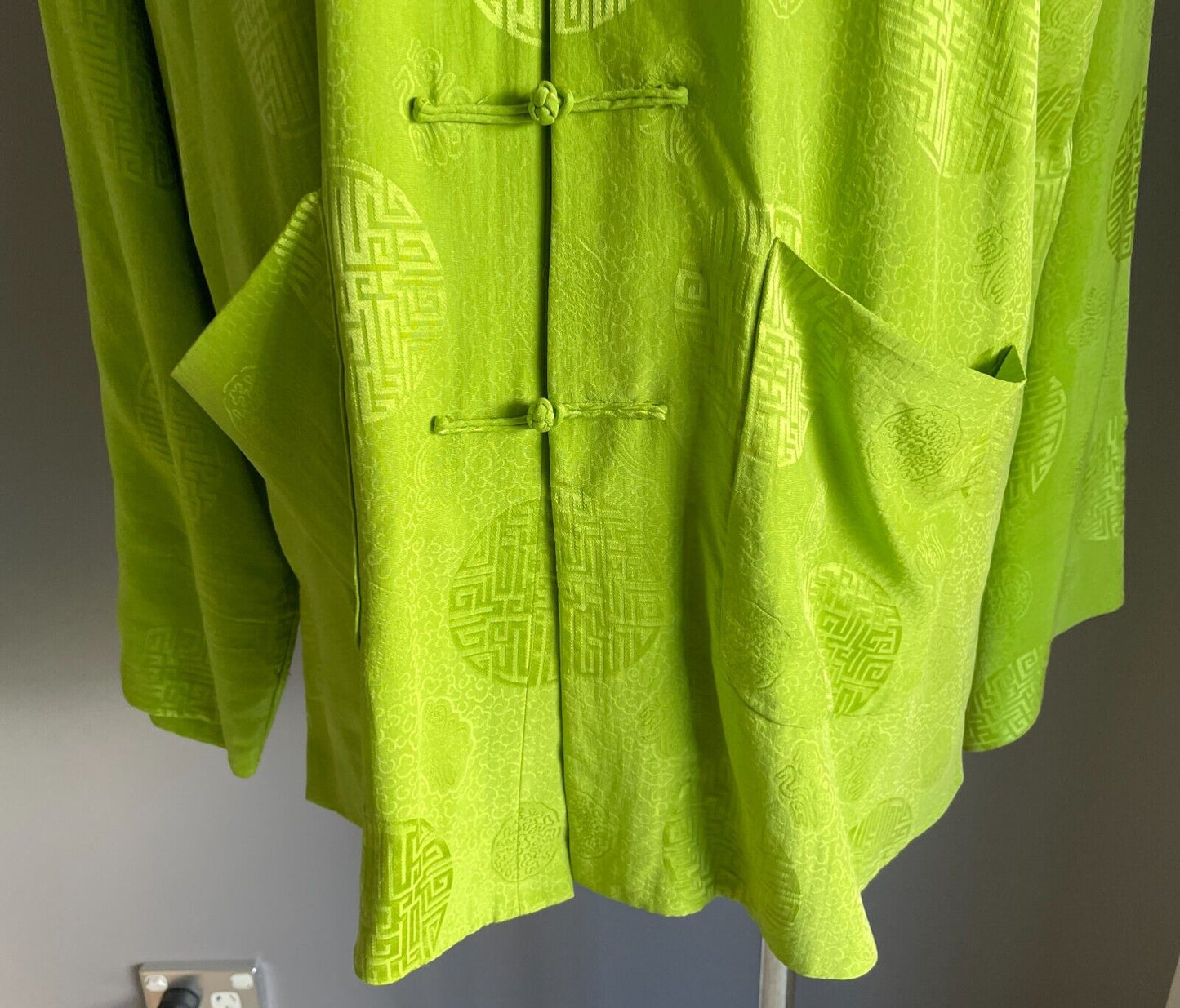 SHANGHAI TANG Lime Green Silk Cheongsam Tang Jacket Print Long Sleeve Size XL 24