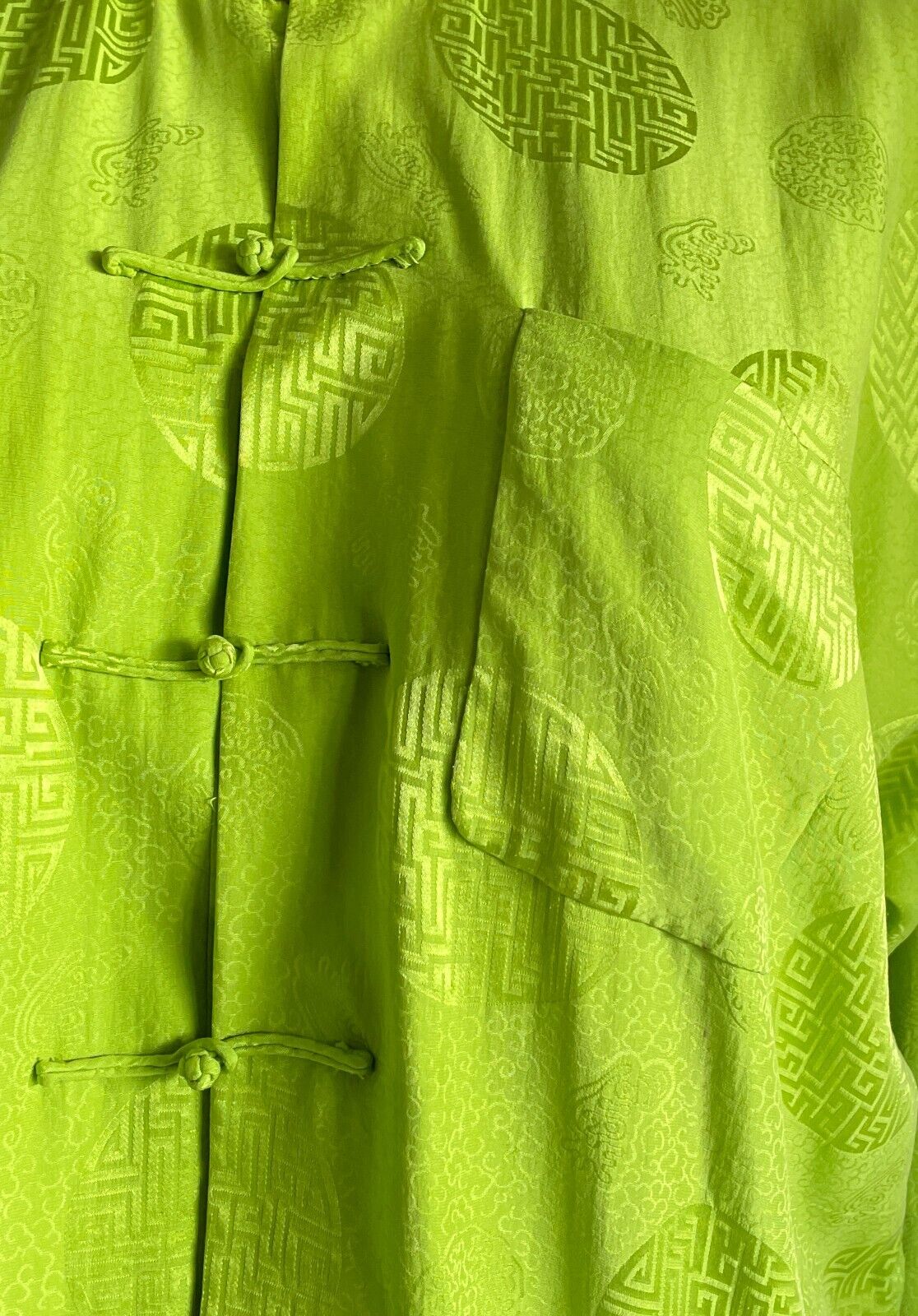 SHANGHAI TANG Lime Green Silk Cheongsam Tang Jacket Print Long Sleeve Size XL 24