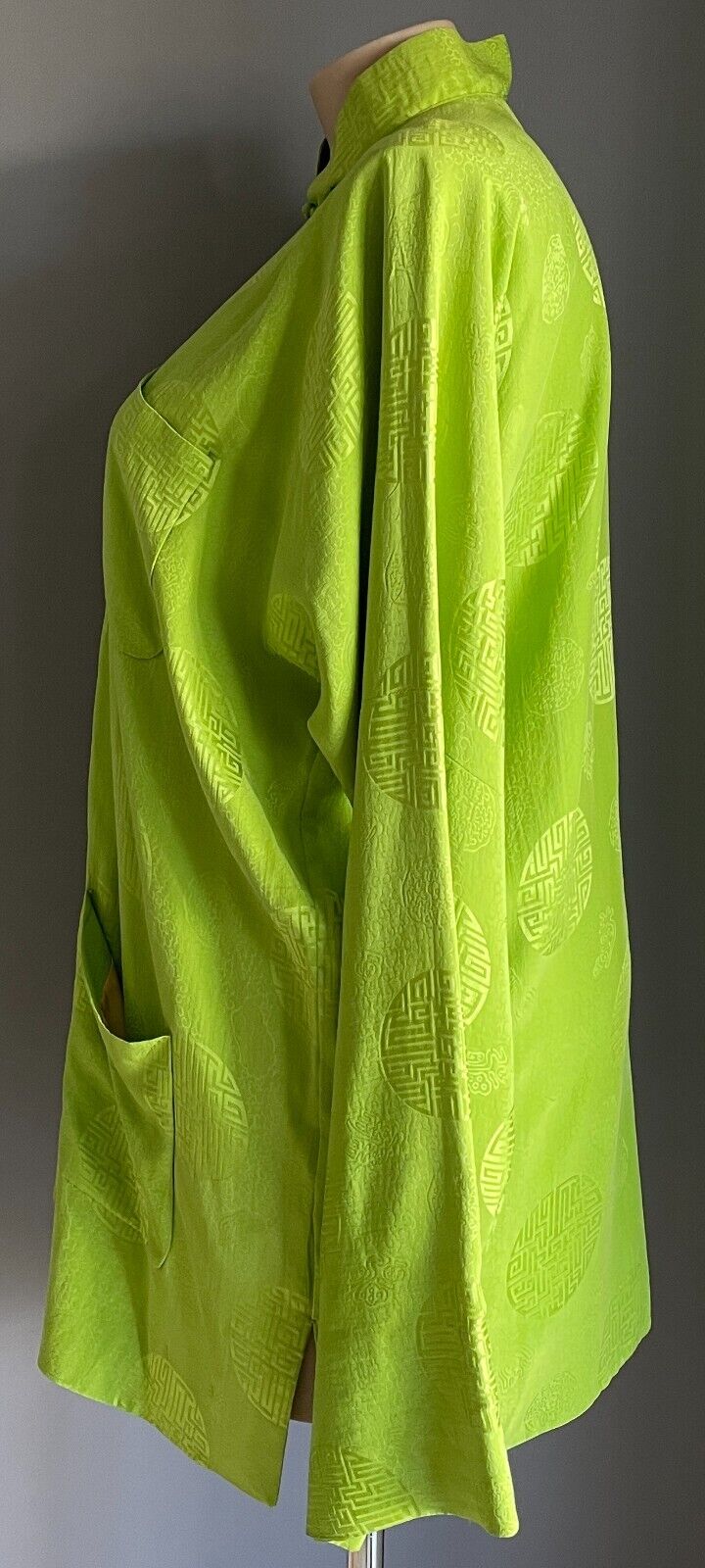 SHANGHAI TANG Lime Green Silk Cheongsam Tang Jacket Print Long Sleeve Size XL 24