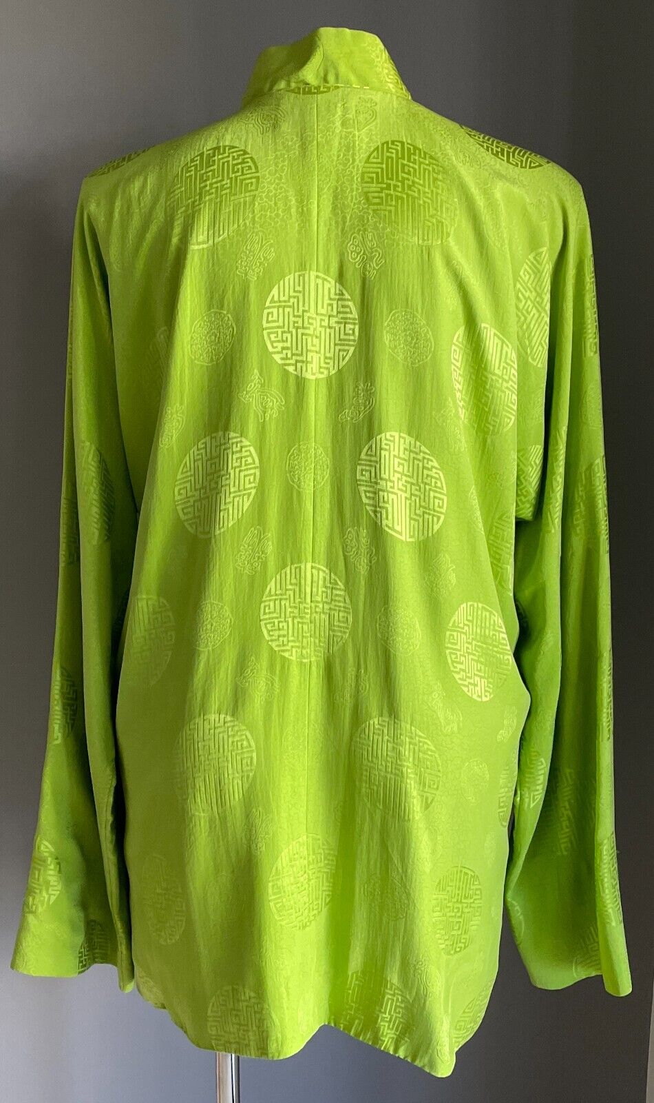 SHANGHAI TANG Lime Green Silk Cheongsam Tang Jacket Print Long Sleeve Size XL 24