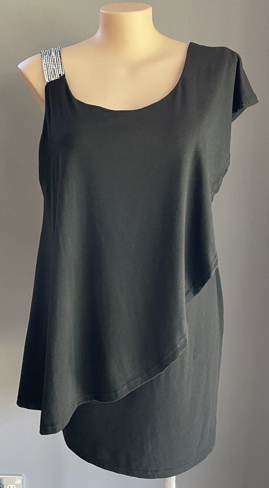 NEXTMIA Dress One Shoulder Sequin Trim Stretch Black Mini Overlay Plus Size 26