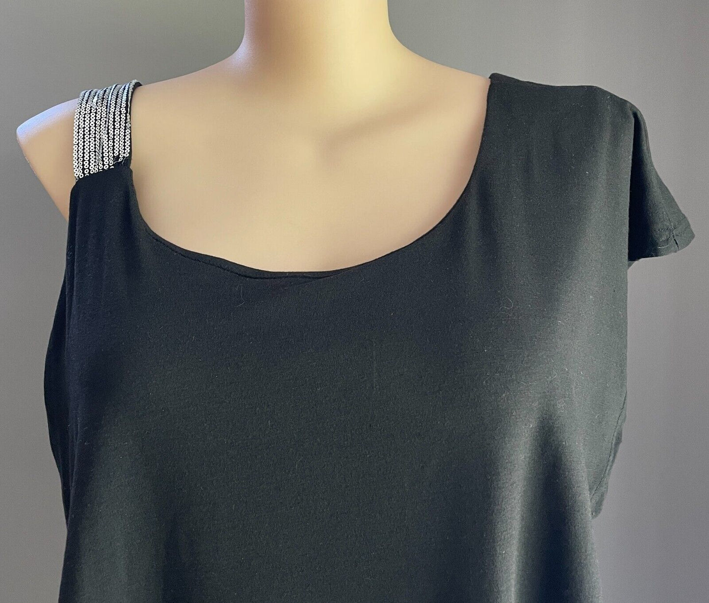 NEXTMIA Dress One Shoulder Sequin Trim Stretch Black Mini Overlay Plus Size 26