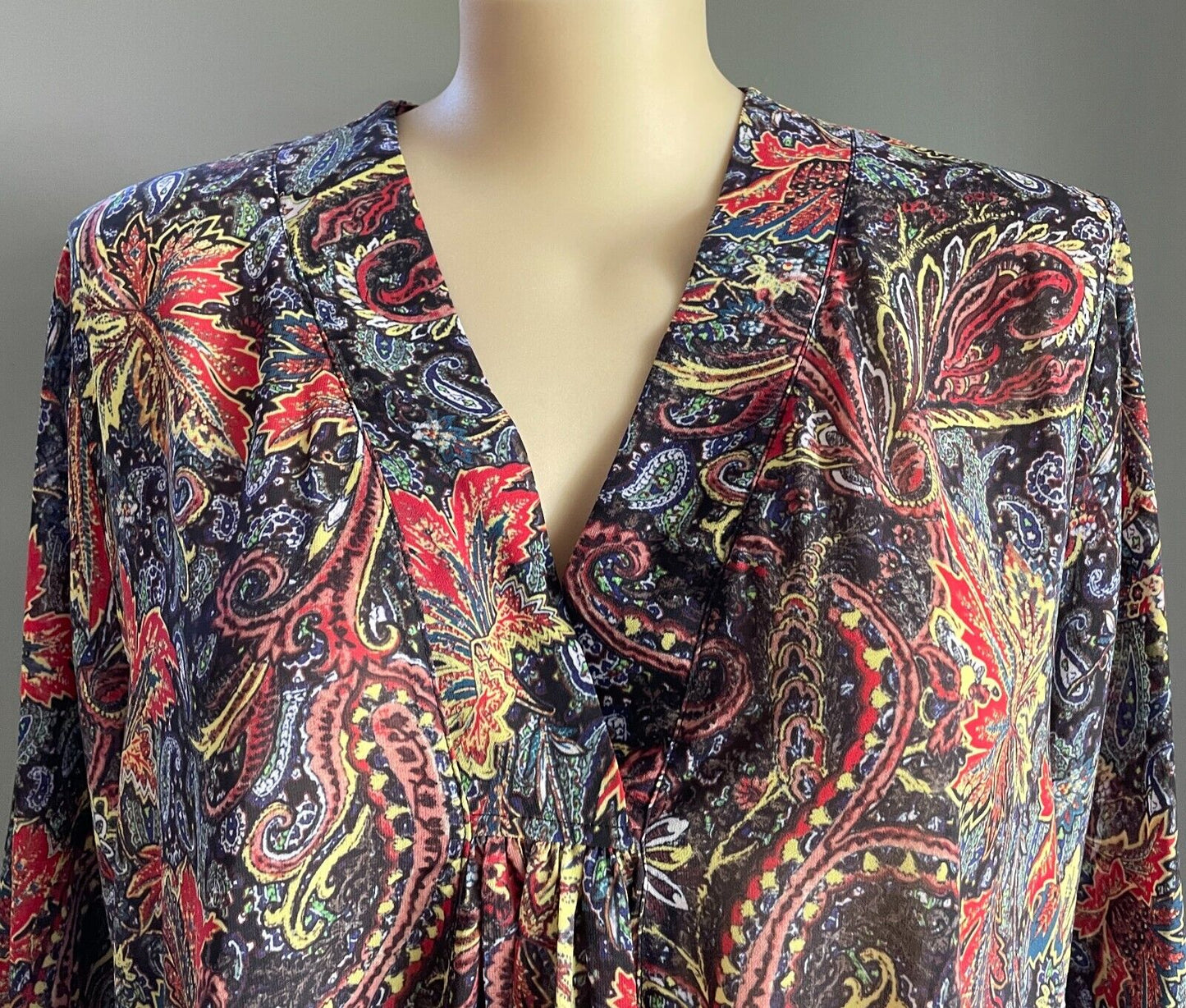 SARA Hi-Lo Hem Blouse Autumn Tone Leaves 3/4 Ruffle Sleeve Top Plus Size 24