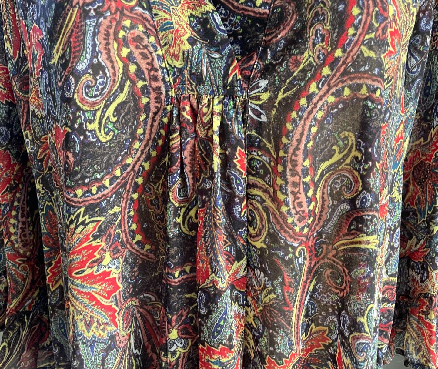 SARA Hi-Lo Hem Blouse Autumn Tone Leaves 3/4 Ruffle Sleeve Top Plus Size 24