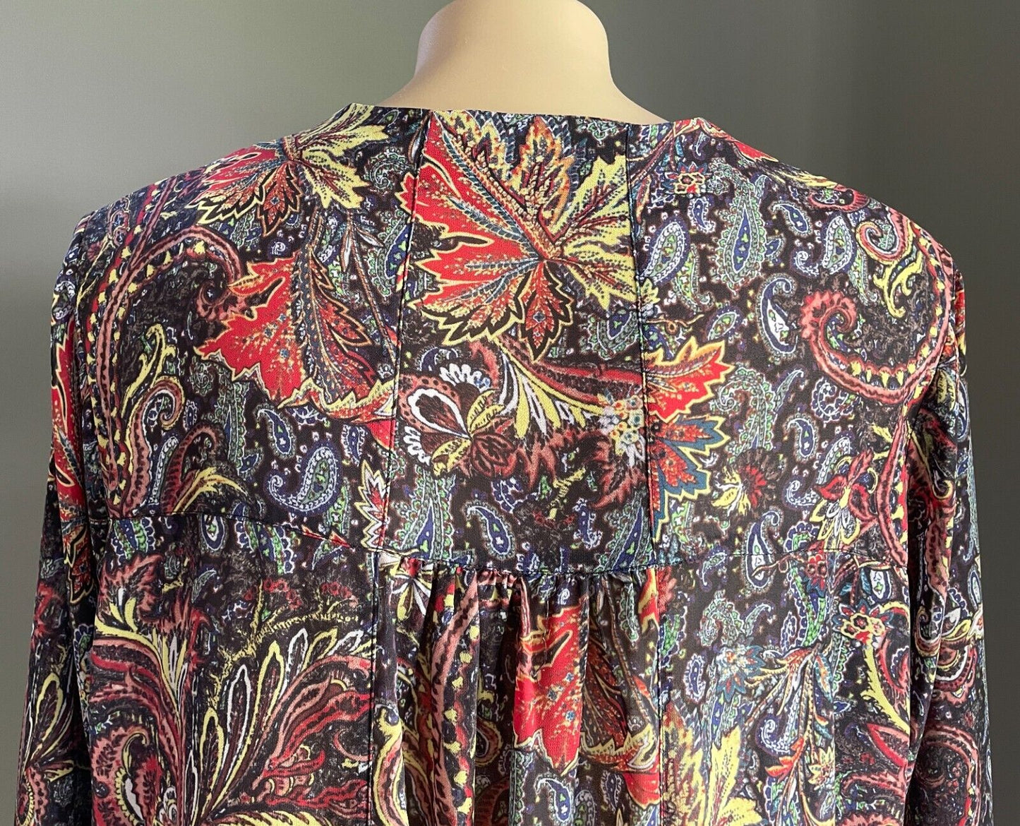 SARA Hi-Lo Hem Blouse Autumn Tone Leaves 3/4 Ruffle Sleeve Top Plus Size 24