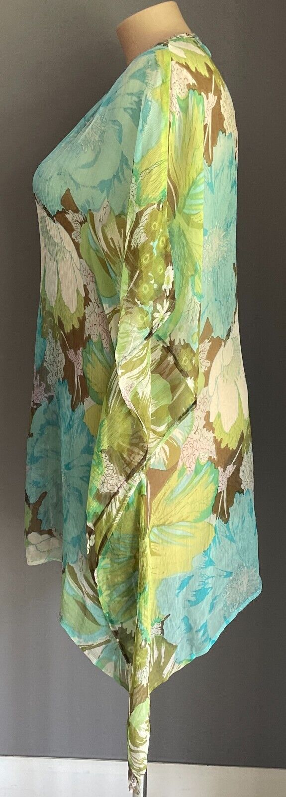 FIREFLY Kaftan Top Collection Silk Floral Print V-Neck Sequin Trim Size L XL NEW