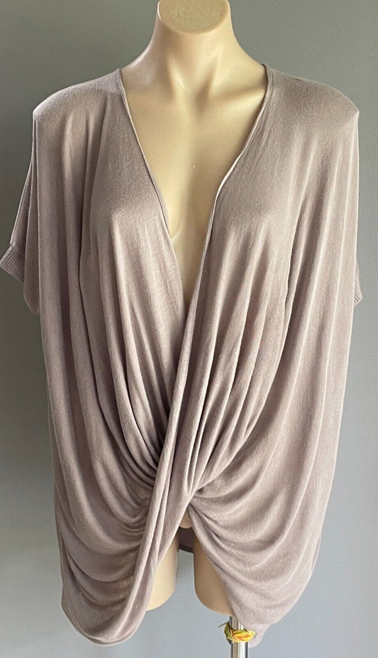 SEED HERITAGE Top Taupe Twist Front Short Sleeve Blouse Size L 14 Relaxed Fit
