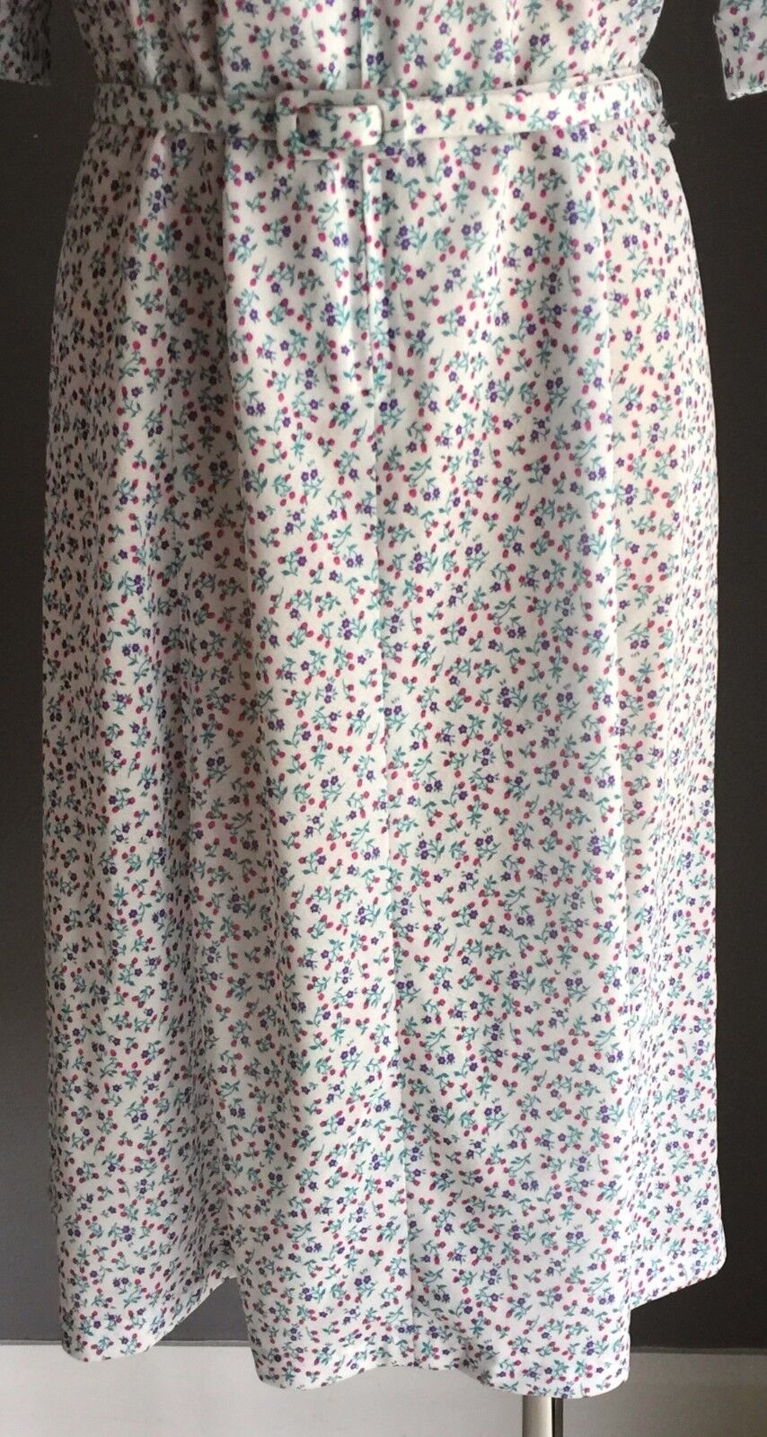 ANTONIA of SYDNEY Floral Print Dress Pink Purple Aqua White Waist Belt Sz 16 Vtg