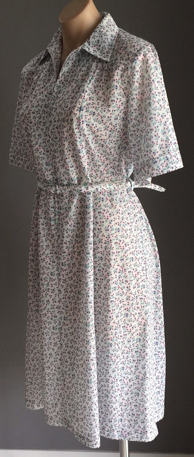 ANTONIA of SYDNEY Floral Print Dress Pink Purple Aqua White Waist Belt Sz 16 Vtg