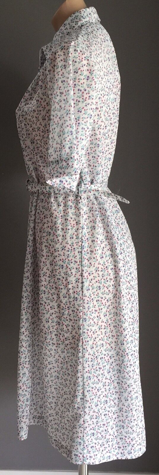 ANTONIA of SYDNEY Floral Print Dress Pink Purple Aqua White Waist Belt Sz 16 Vtg