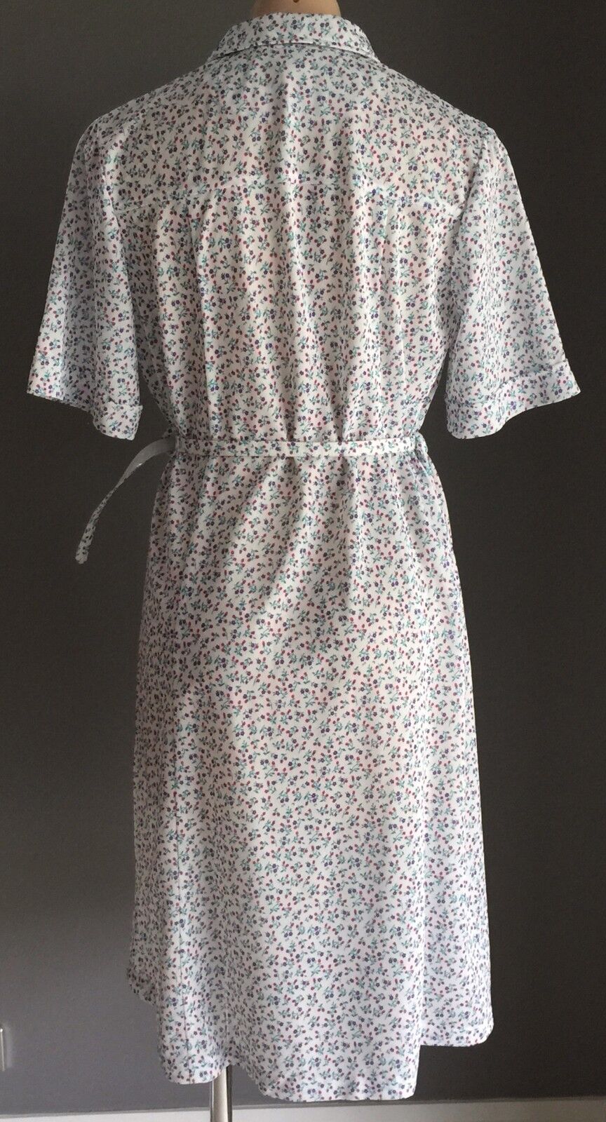 ANTONIA of SYDNEY Floral Print Dress Pink Purple Aqua White Waist Belt Sz 16 Vtg