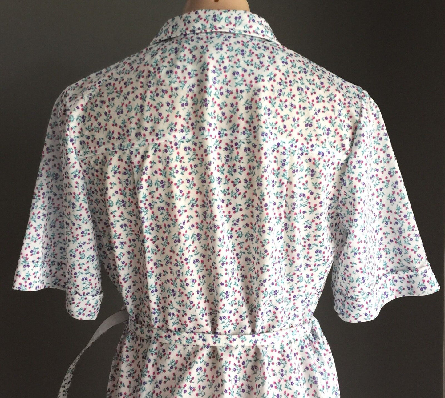 ANTONIA of SYDNEY Floral Print Dress Pink Purple Aqua White Waist Belt Sz 16 Vtg