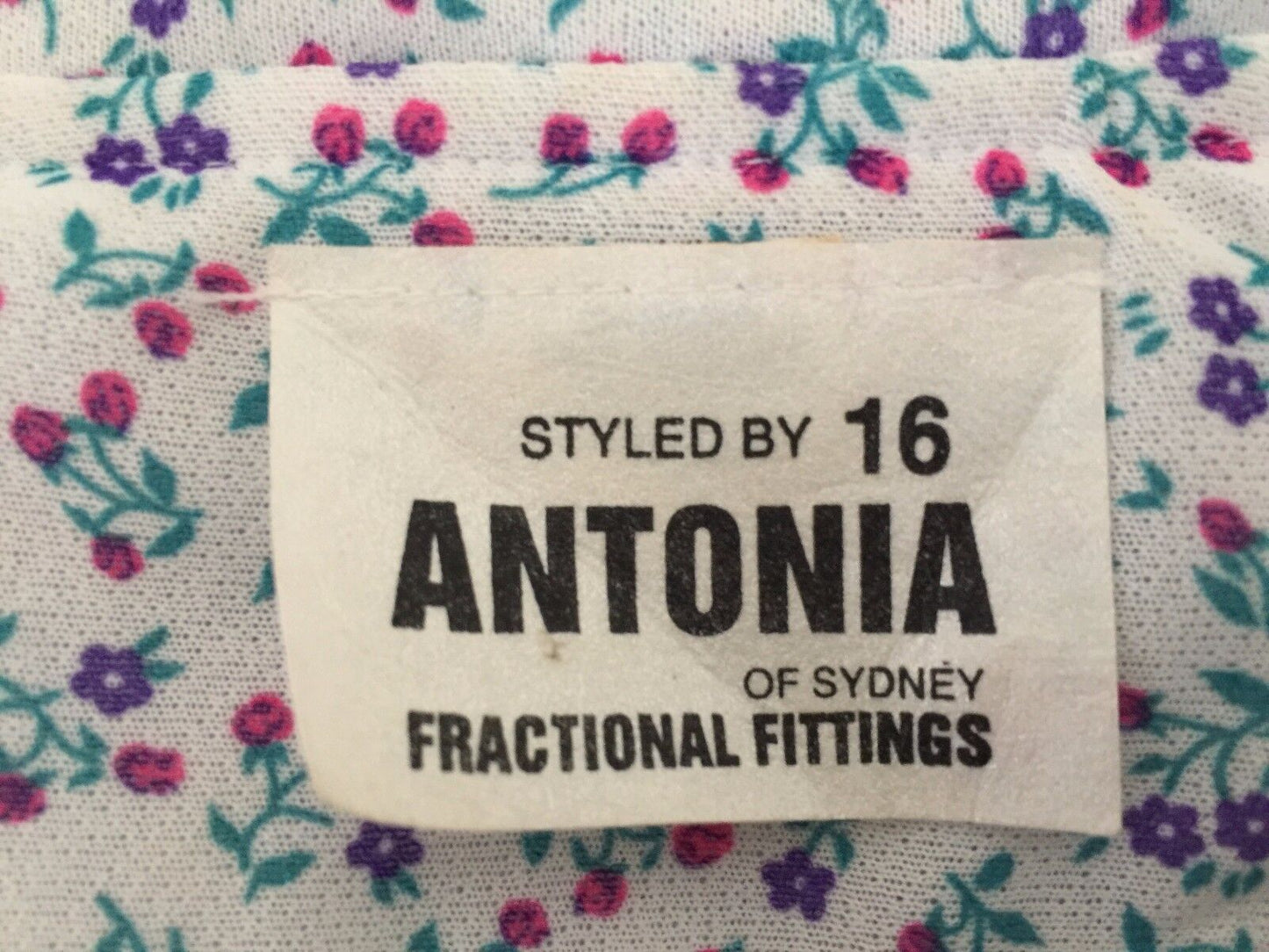 ANTONIA of SYDNEY Floral Print Dress Pink Purple Aqua White Waist Belt Sz 16 Vtg