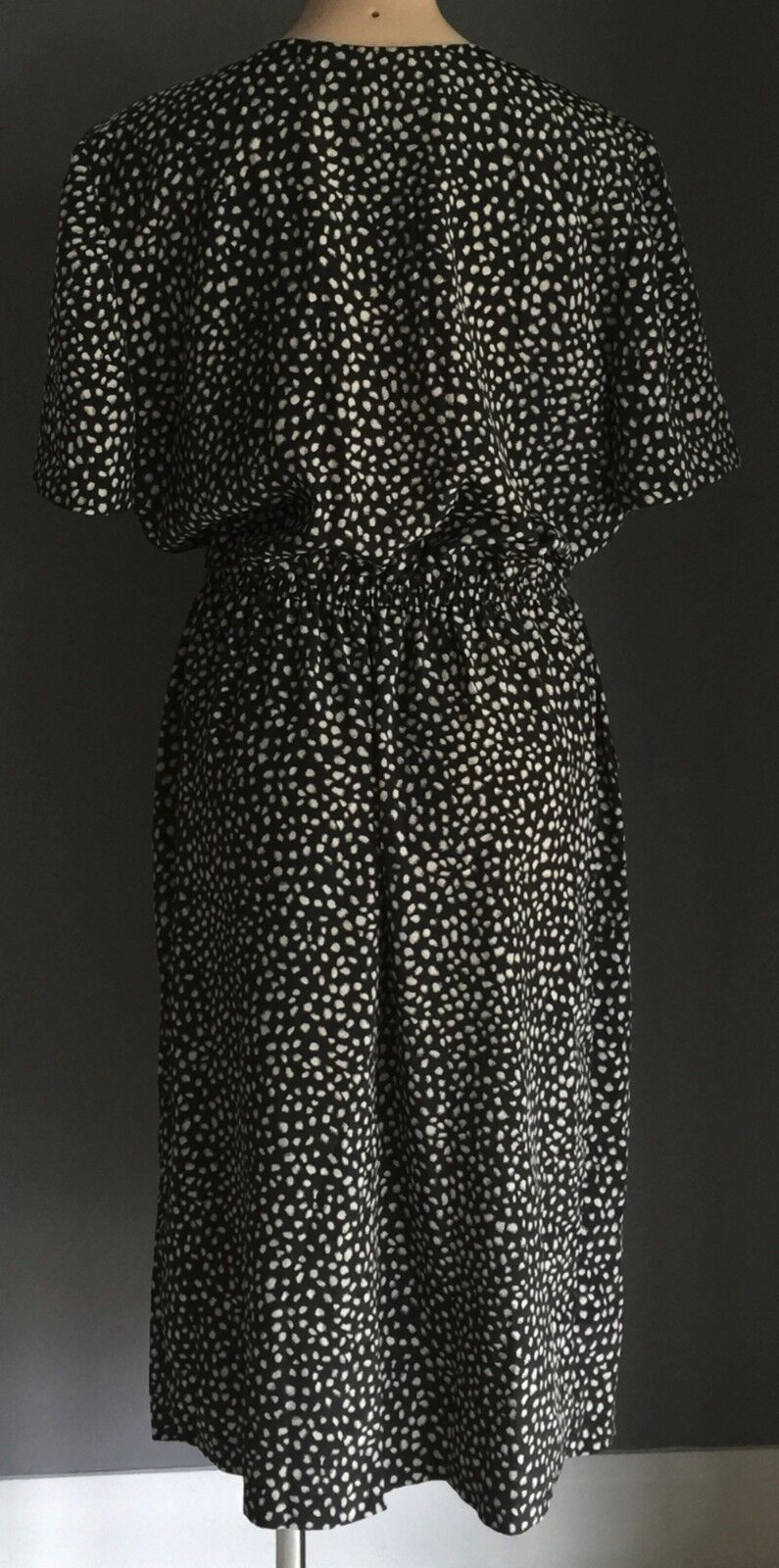 NONI B Dress Elastic Waist Black & Beige Spot Size 16 Red Accents Vintage