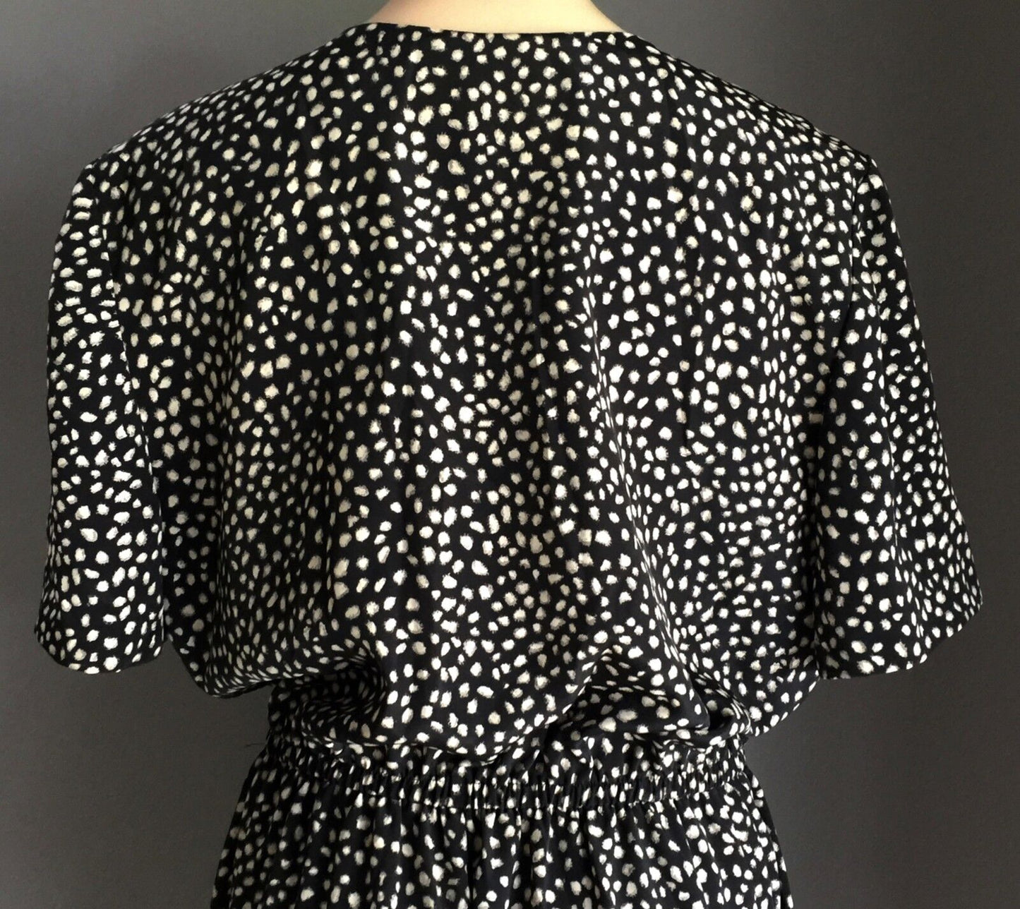 NONI B Dress Elastic Waist Black & Beige Spot Size 16 Red Accents Vintage