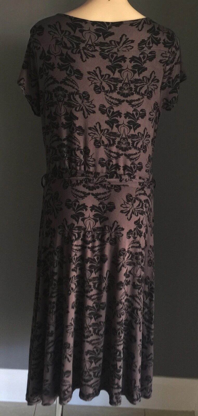 SARA Dress Faux Wrap Brown & Black Cap Sleeve Waist Tie Plus Size 1X 14 16 NEW