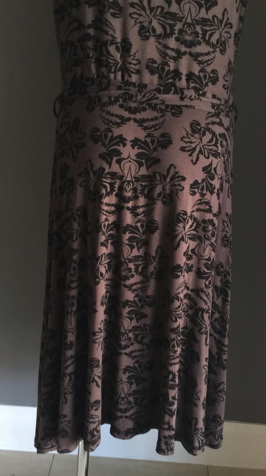 SARA Dress Faux Wrap Brown & Black Cap Sleeve Waist Tie Plus Size 1X 14 16 NEW