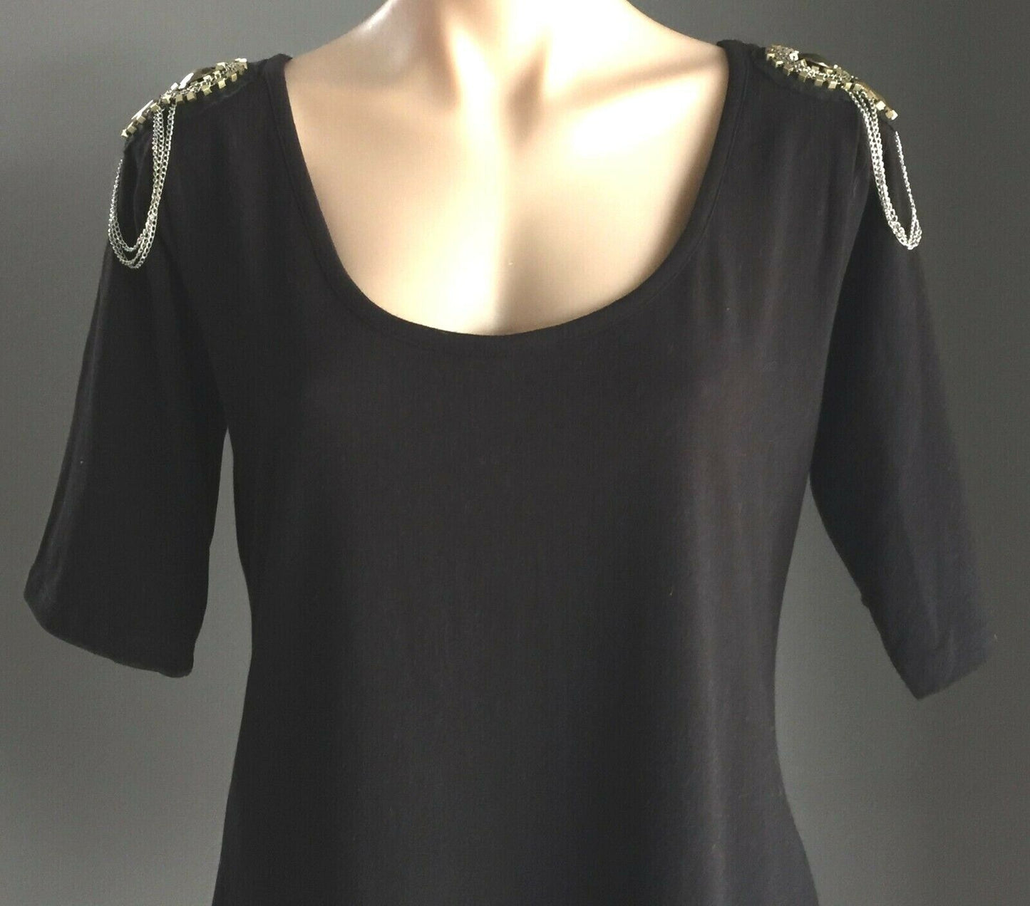 RIVERS Shift Dress Black Embellished Shoulder Stretch Short Sleeve Size 16 NEW