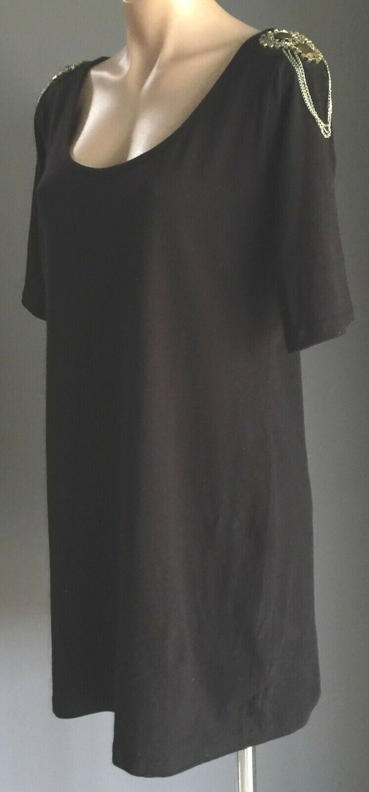 RIVERS Shift Dress Black Embellished Shoulder Stretch Short Sleeve Size 16 NEW