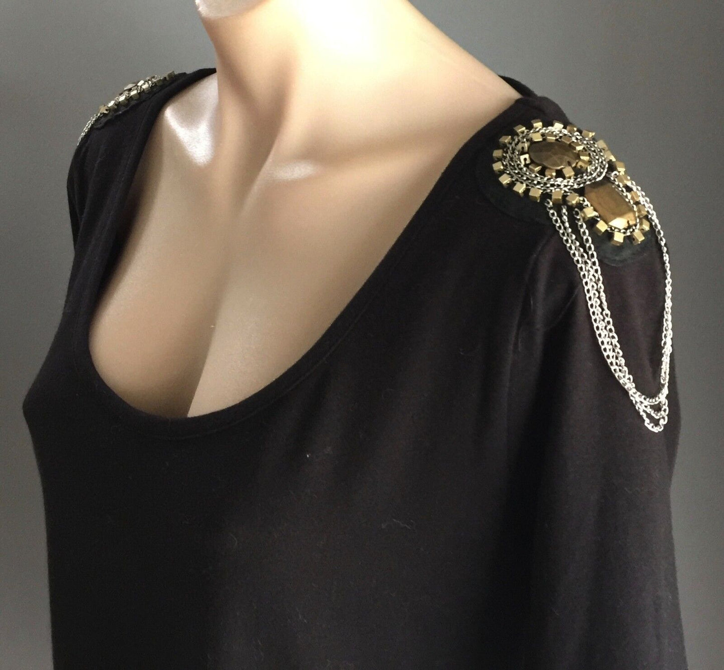 RIVERS Shift Dress Black Embellished Shoulder Stretch Short Sleeve Size 16 NEW