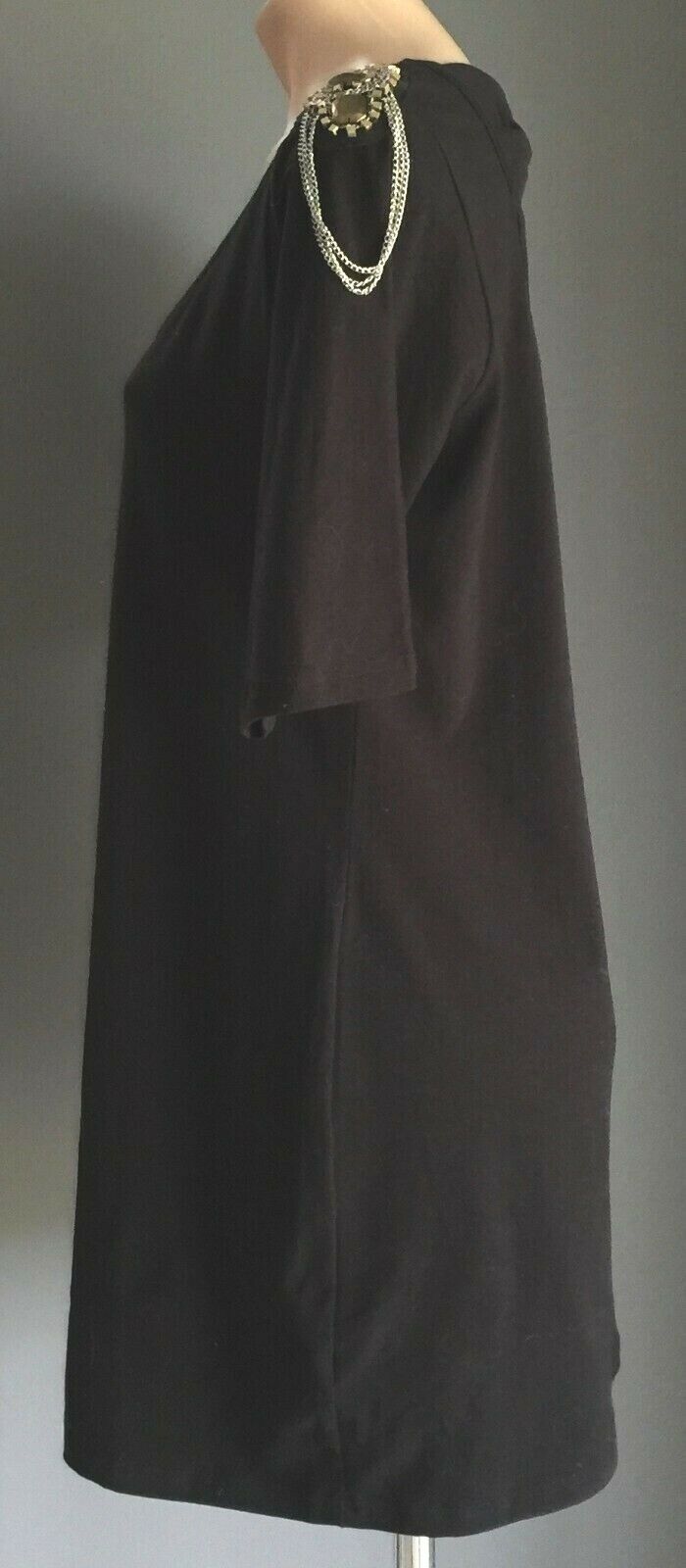 RIVERS Shift Dress Black Embellished Shoulder Stretch Short Sleeve Size 16 NEW