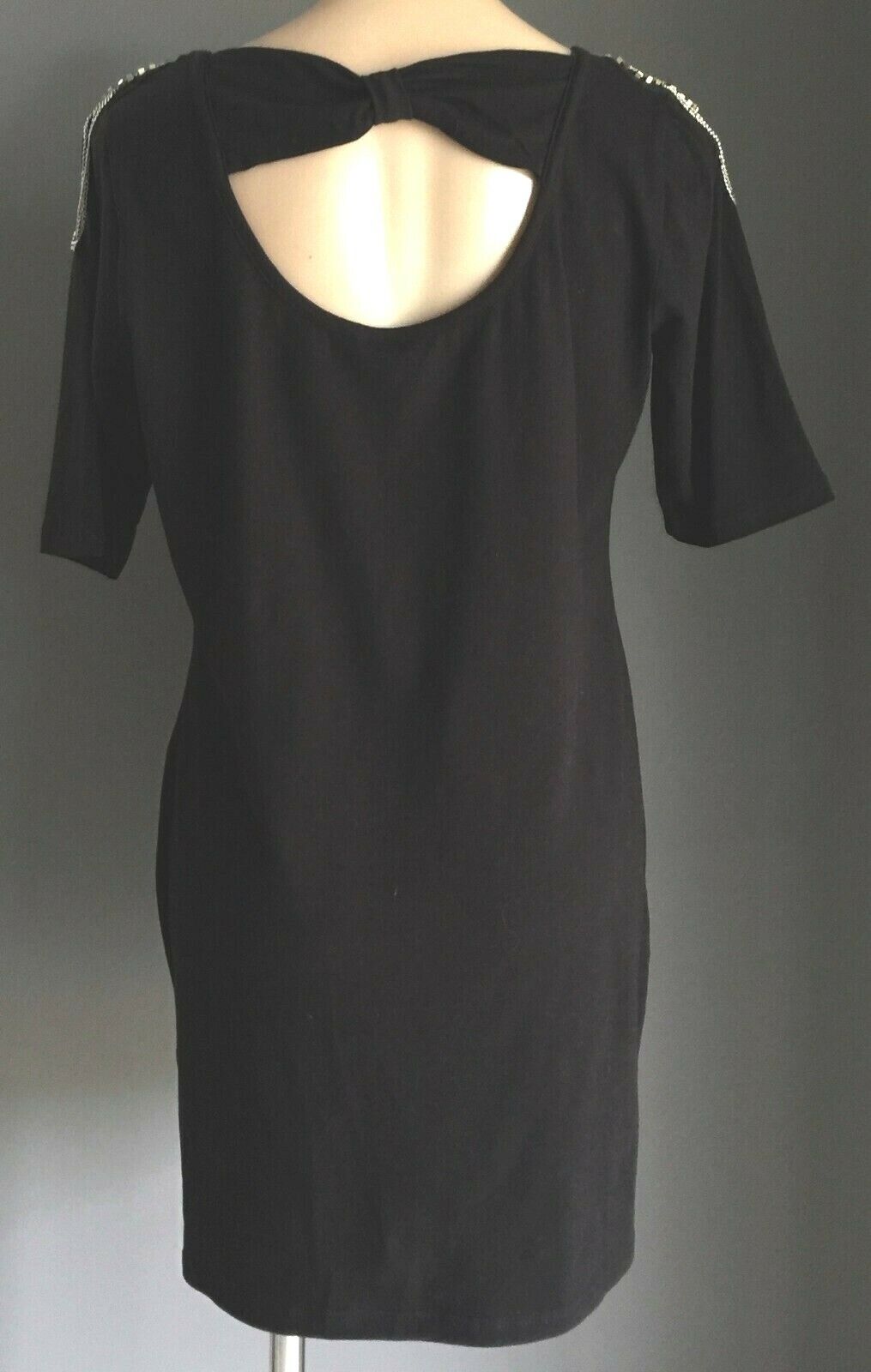RIVERS Shift Dress Black Embellished Shoulder Stretch Short Sleeve Size 16 NEW
