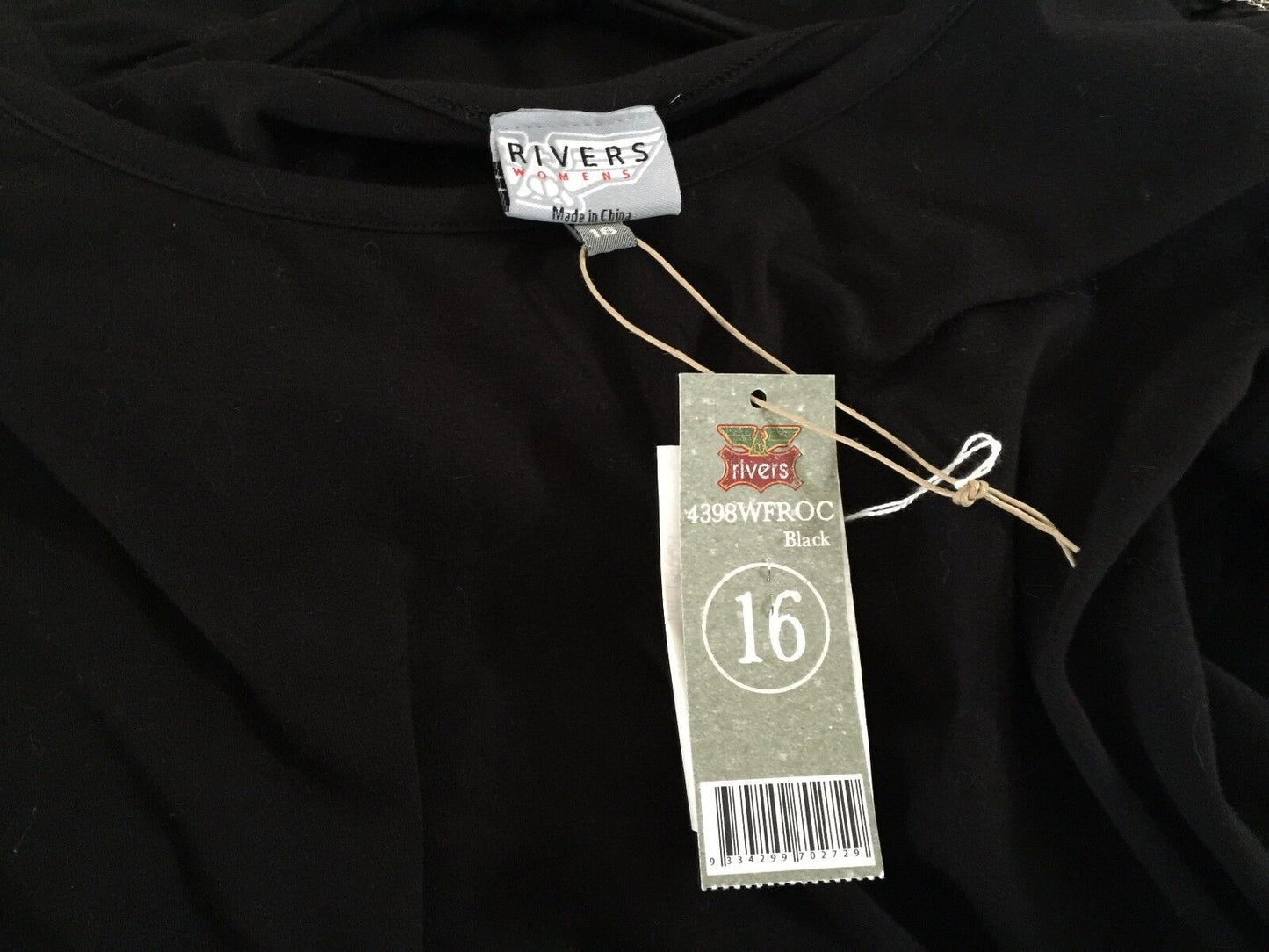 RIVERS Shift Dress Black Embellished Shoulder Stretch Short Sleeve Size 16 NEW