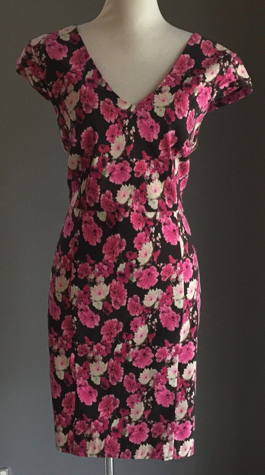 MISS SELFRIDGE Wiggle Dress Black Floral Stretch Ladies Size 16 1950's Vibe NEW