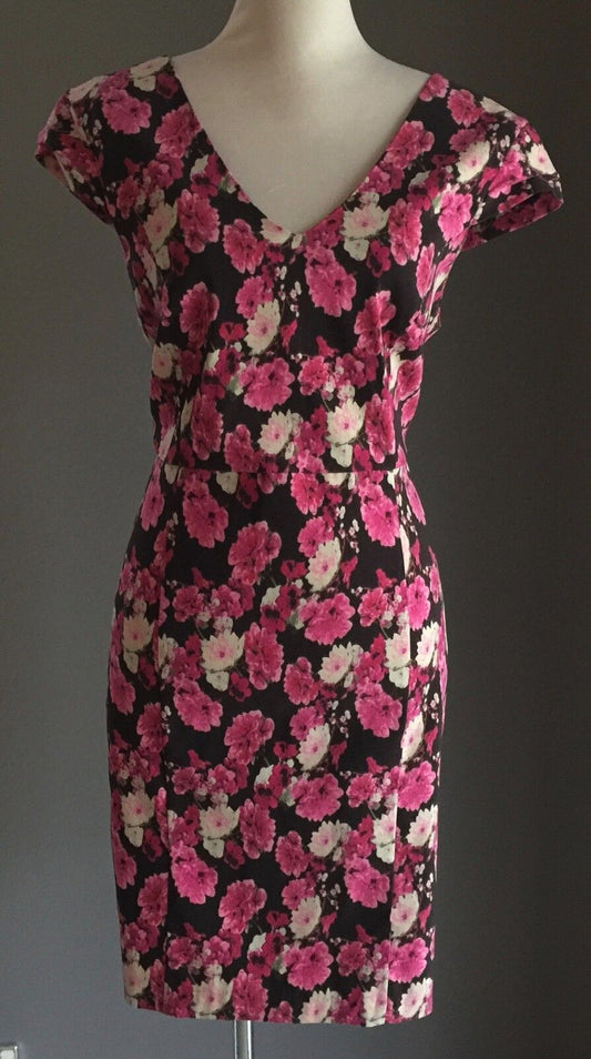 MISS SELFRIDGE Wiggle Dress Black Floral Stretch Ladies Size 16 1950's Vibe NEW