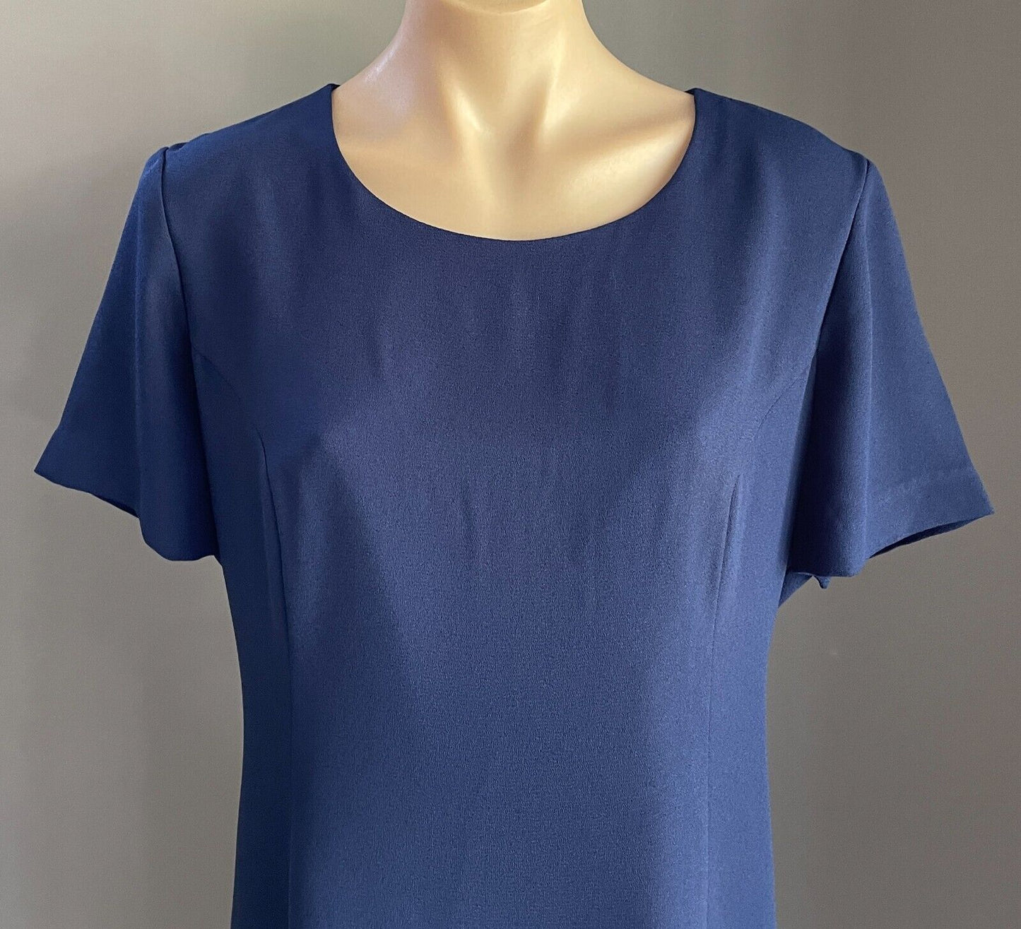 MAX TREND Navy Blue Short Sleeve Sheath Style Dress Lined Knee Length Size 16