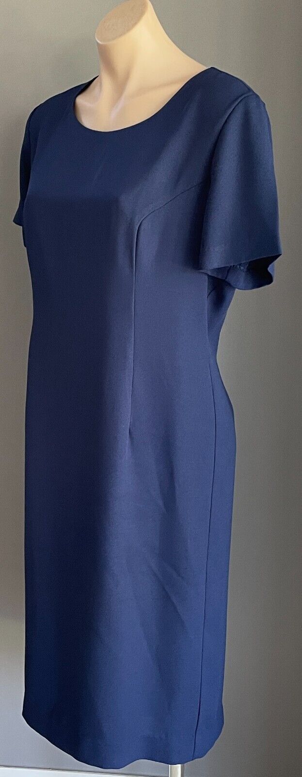 MAX TREND Navy Blue Short Sleeve Sheath Style Dress Lined Knee Length Size 16