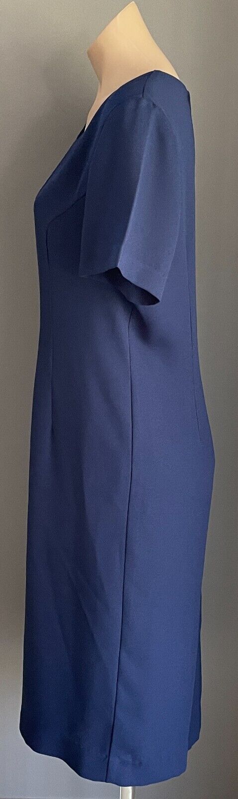 MAX TREND Navy Blue Short Sleeve Sheath Style Dress Lined Knee Length Size 16