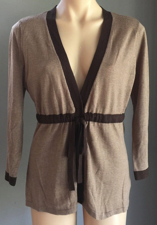 JACQUI E Cardigan Brown Jacket Long Sleeve Knit Drawstring Waist Size M 12 NEW