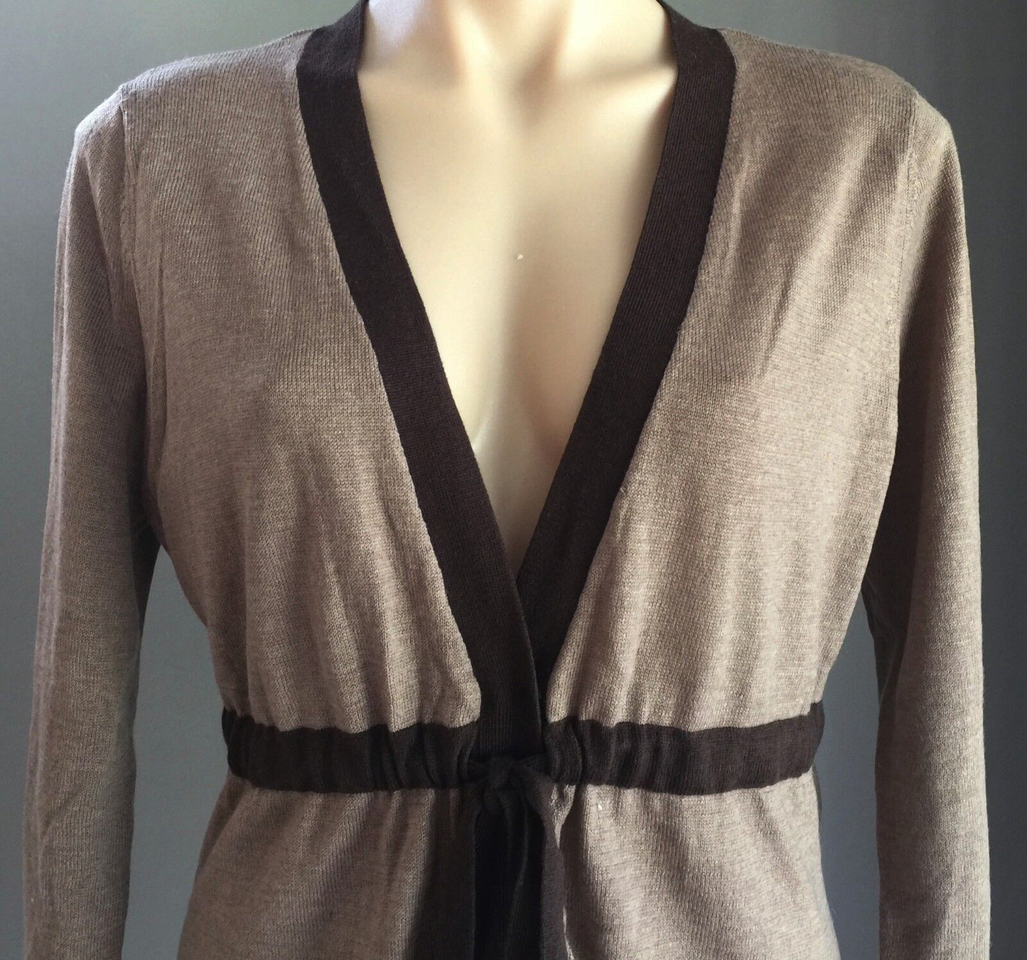 JACQUI E Cardigan Brown Jacket Long Sleeve Knit Drawstring Waist Size M 12 NEW