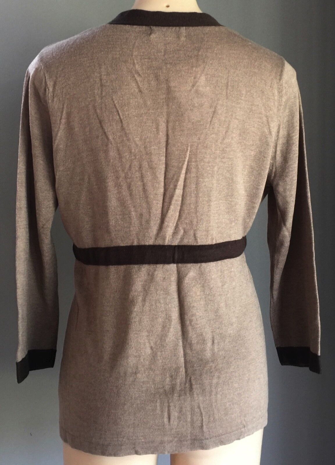 JACQUI E Cardigan Brown Jacket Long Sleeve Knit Drawstring Waist Size M 12 NEW
