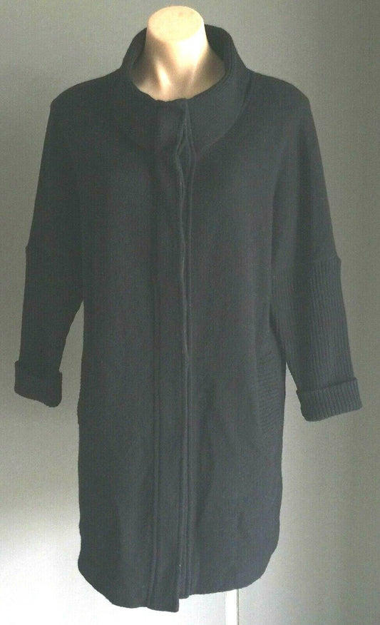 RESORT REPORT Long Knit Cardigan Coat Black High Neck Wool Ladies Size S 12 14