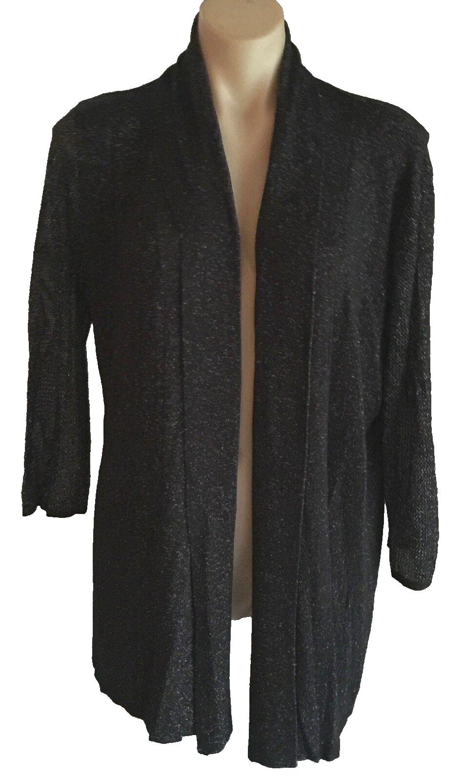 KNITWELL Drape Cardigan Open Jacket Black & Silver Lurex Knit Size L 12 14 NEW