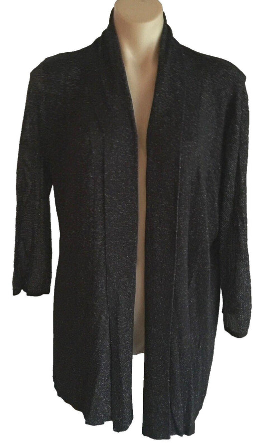 KNITWELL Drape Cardigan Open Jacket Black & Silver Lurex Knit Size L 12 14 NEW