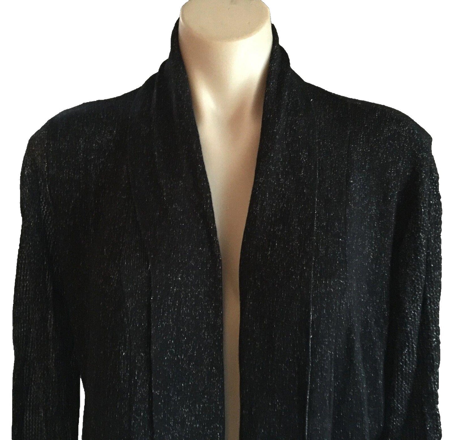 KNITWELL Drape Cardigan Open Jacket Black & Silver Lurex Knit Size L 12 14 NEW