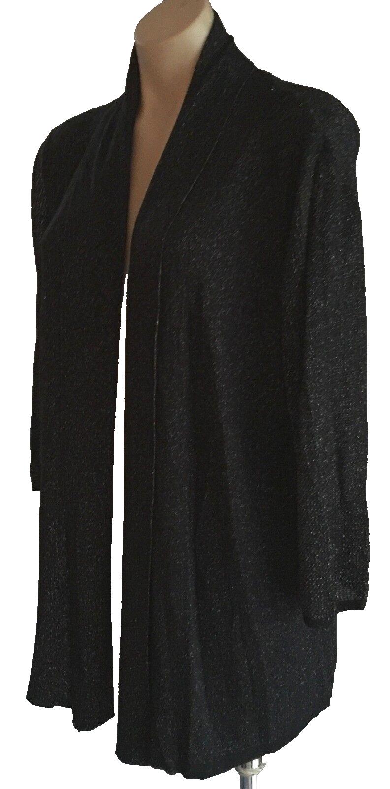 KNITWELL Drape Cardigan Open Jacket Black & Silver Lurex Knit Size L 12 14 NEW