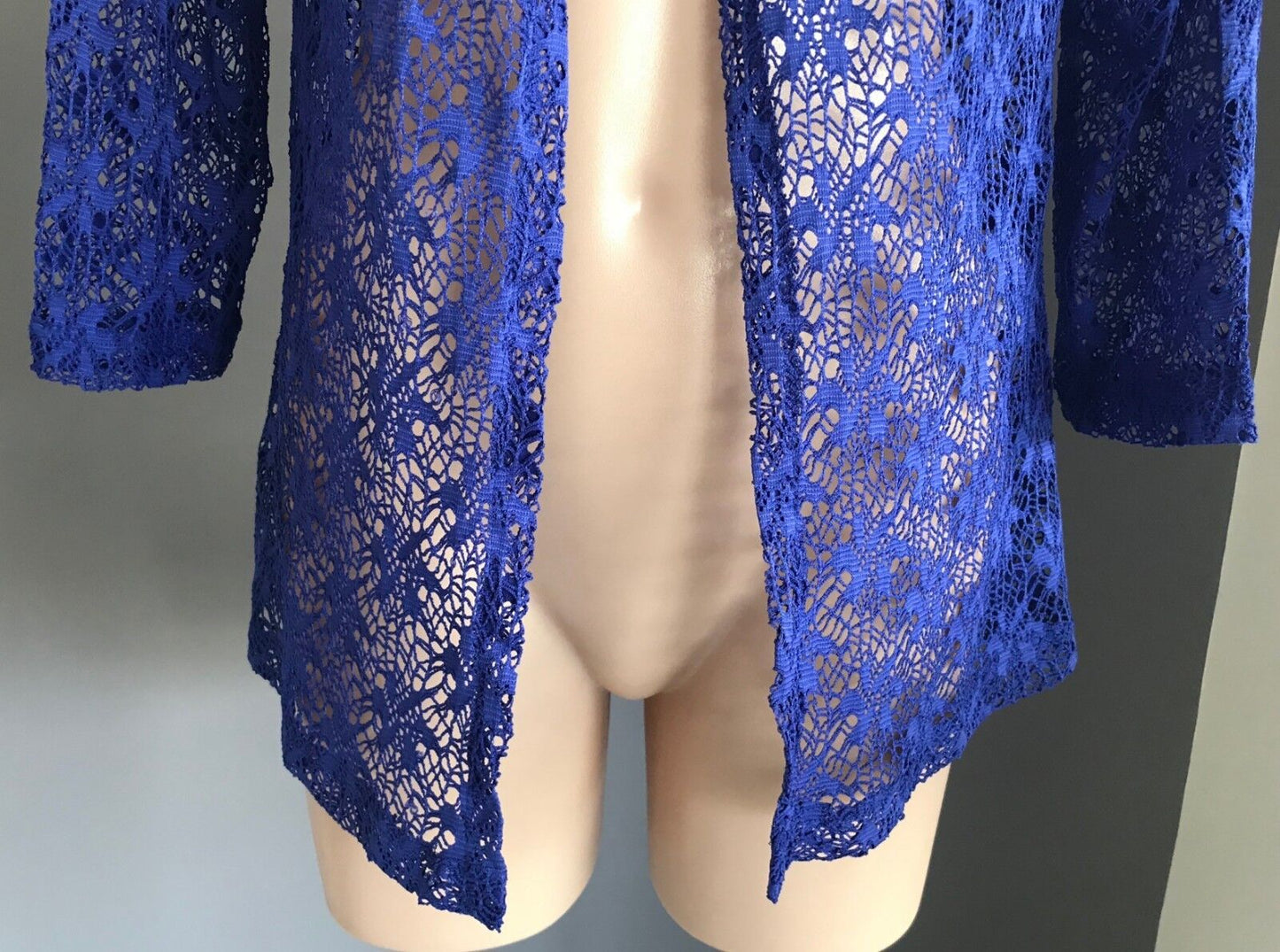 BLACK PEPPER Drape Cardigan Cobalt Blue Net Lace 3/4 Sleeve Ladies Size 12 NEW
